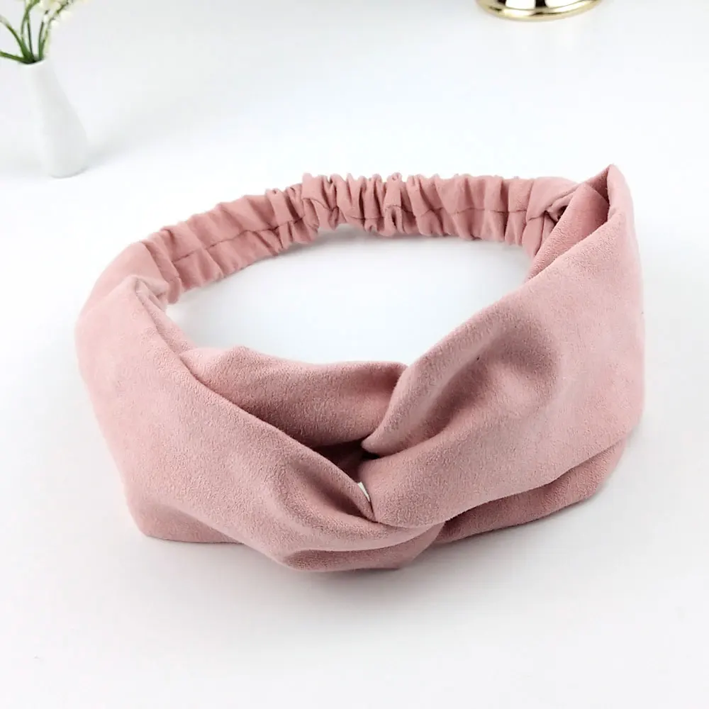 Женская лента для волос, одноцветная повязка на голову, эластичная чалма, повязка на голову, женские аксессуары для волос, полосатые резинки для волос C08 - Цвет: pink