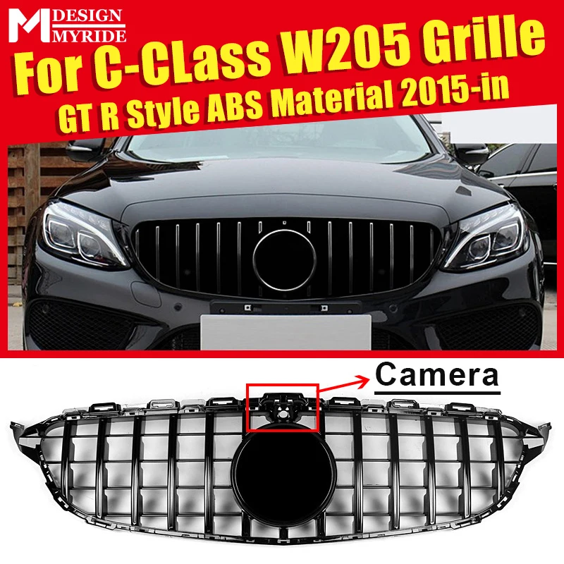 

W205 Sports Grille Mesh GTS Style ABS Material Black Grill Fits For W205 C180 C200 C230 C250 C280 C300 Grills with Camera 2015+