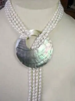 

Wholesale price 16new ^^^^6-7MM White Akoya Cultured Pearl Necklace Shell Pendant 50'' BV376