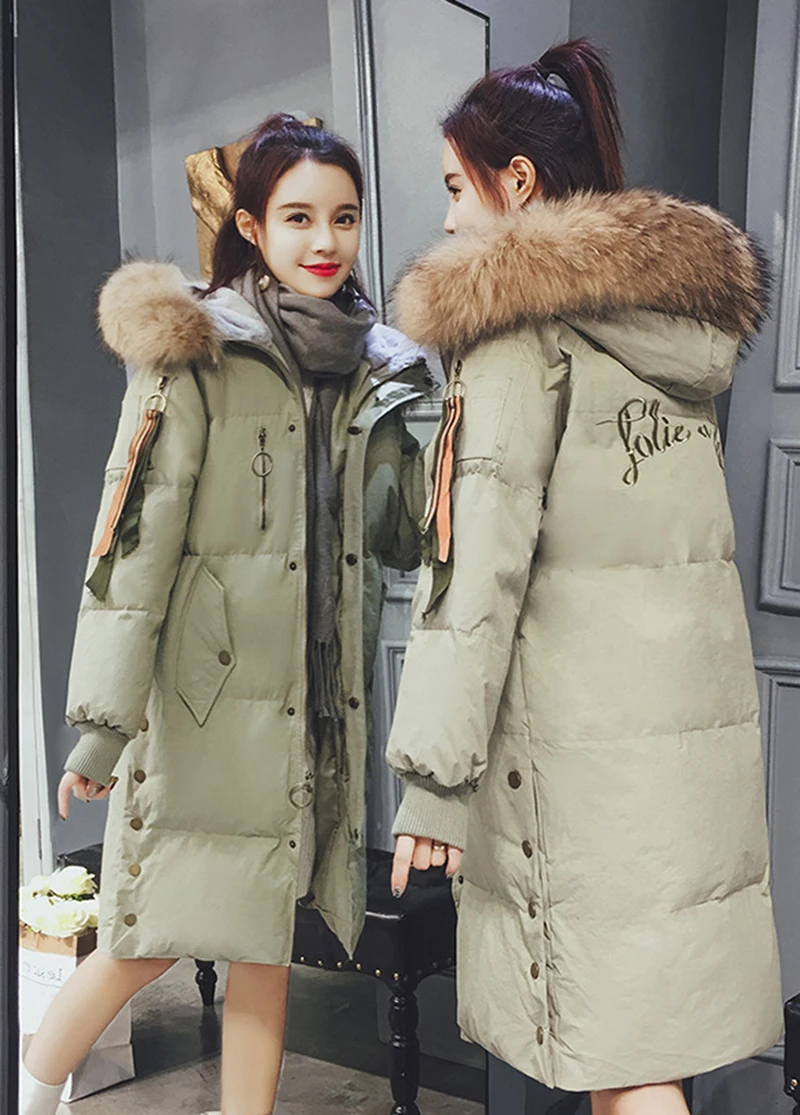 Осень Для женщин зеленые длинные перья хлопковое пальто 2018 Зимняя мода дикие Корейская свободная женский натуральный мех теплая хлопковая
