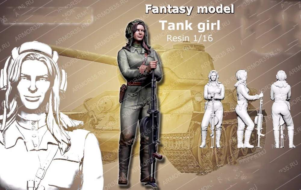 Фигурка танка из смолы в масштабе 1/16 девушка с MG 120 мм | Игрушки и хобби