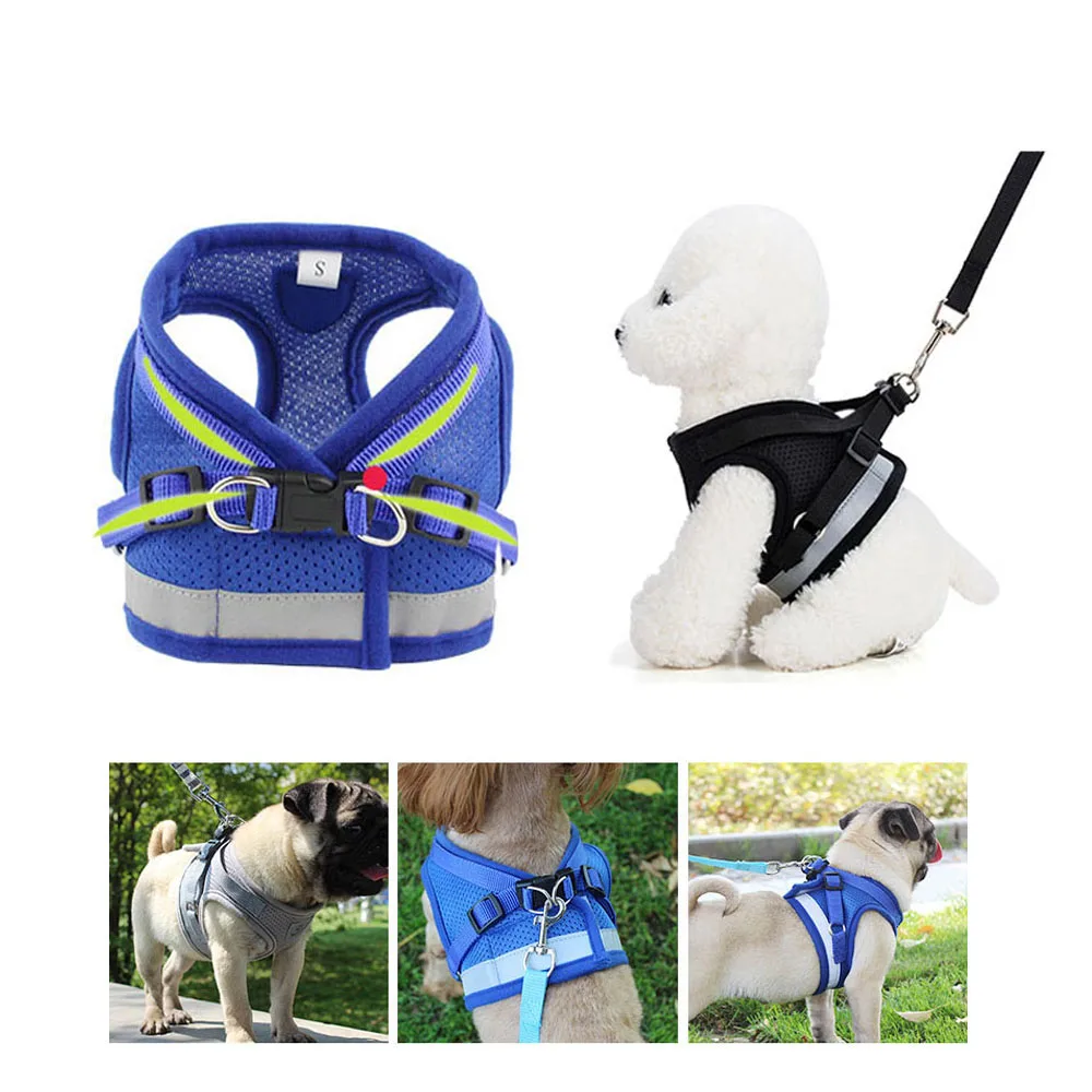 Small Dog Harness And Leash Sets Reflective Vest Nylon Mesh Puppy Cat