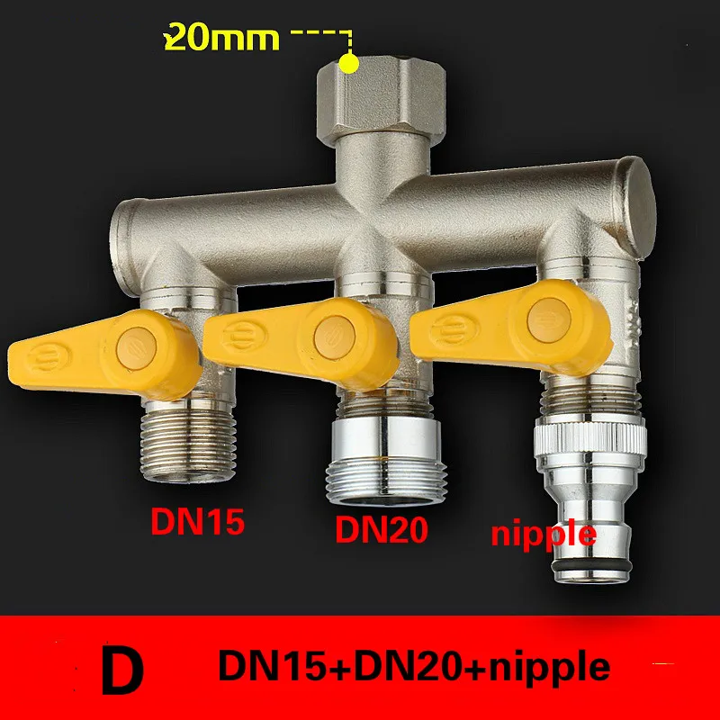 3 способ распределения водяной коллектор латунь делитель воды/запорный клапан стиральная машина кран разветвитель клапаны DN15 DN20 адаптер
