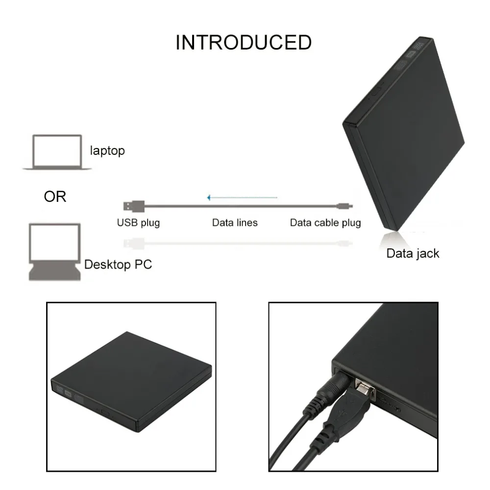 Super Slim USB 2.0 External CD+-RW DVD+-RW DVD-RAM Burner Drive Writer For Laptop PC Black White Hot Promotion Drop Shipping