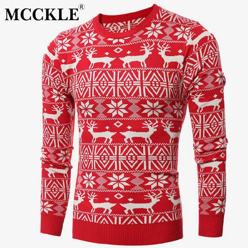 

MCCKLE Man Christmas Style Long Sleeve Knitted Sweaters 2019 Spring Male O Neck Warm Pullover Men Autumn Casual Classic Tops