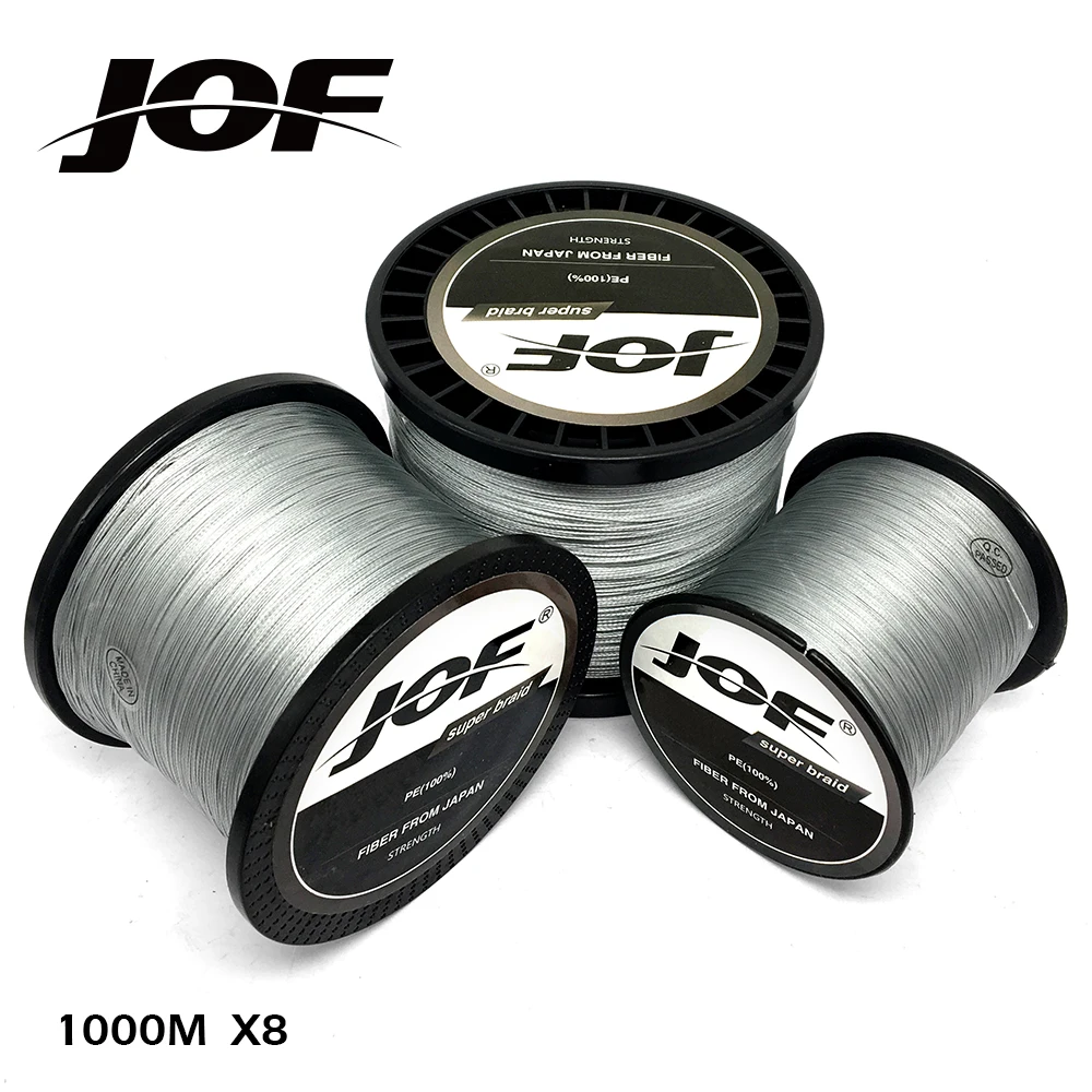 JOF 100 м 150 300 500 1000 PE плетеная леска 8 нитей прочная серая vissen для ловли карпа в