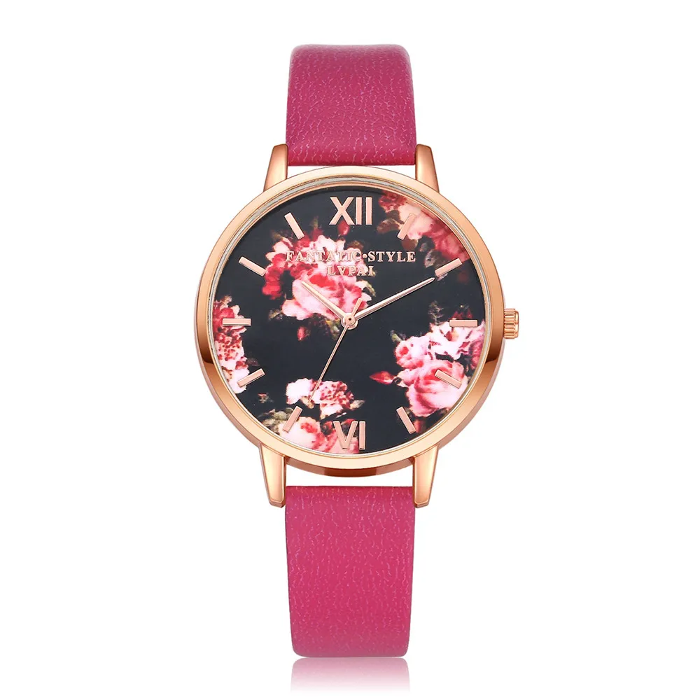 Повседневные женские часы с кожаным ремешком, ретро браслет, женские кварцевые часы, часы reloj mujer erkek saat Montre - Цвет: Hot Pink