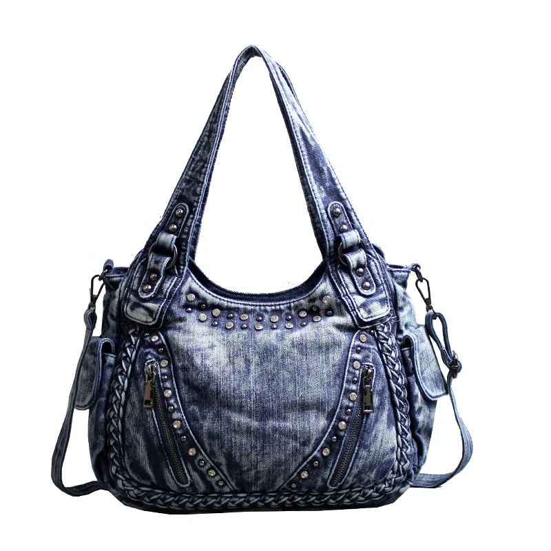

Brand women Bag 2019 Fashion Denim Handbags Female Jeans Shoulder Bags Weave Design women Tote Bag