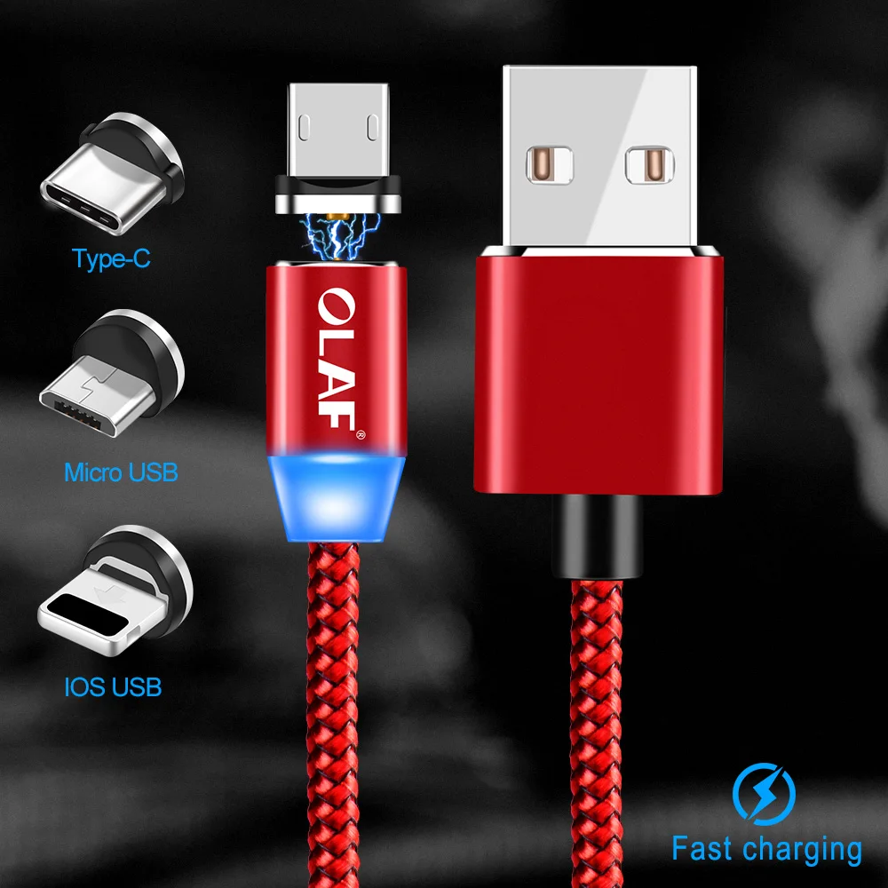 OLAF Magnetic Cable Braided LED Type C Micro USB magnetic usb charging cable for Apple iphone X 7 8 6 Xs Max XR Samsung s9 cord