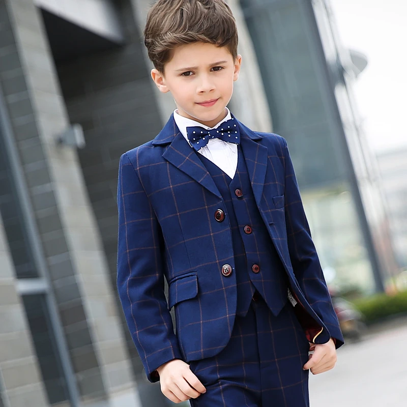 

2019(jacket + vest + pants + shirt + tie) boy suit flower girl Slim brand fashion groom dress wedding blue suit jacket
