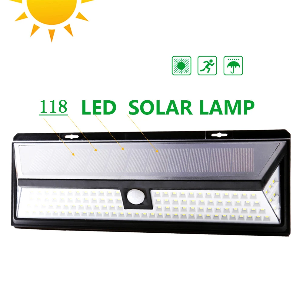 

118 LED 3 Modes Solar Power Light IP65 Outdoor Pathway Lamp PIR Motion Sensor Waterproof Energy Saving Garden Solar Lamp