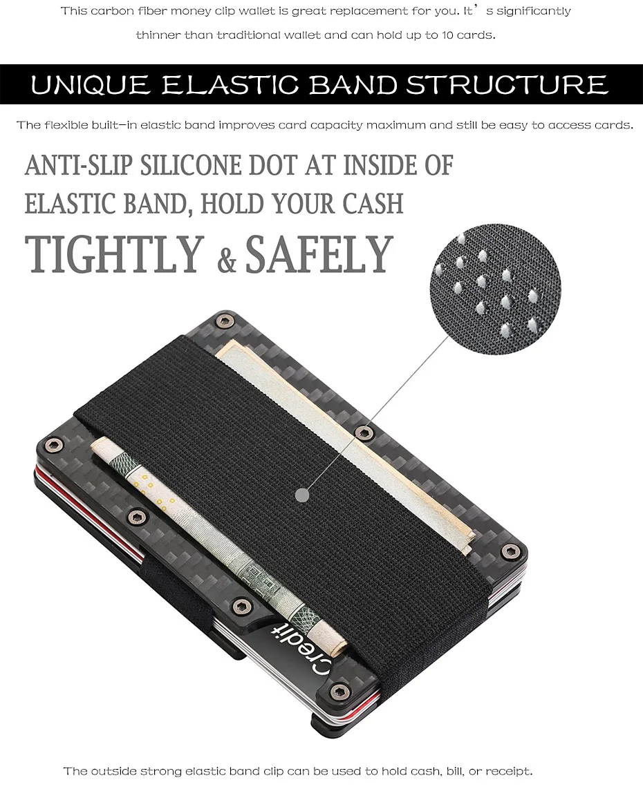 Ультра-тонкий карбоновый бумажник для денег для мужчин и женщин держатель кредитных карт Rfid Блокировка Безопасный черный чехол для банковских карт