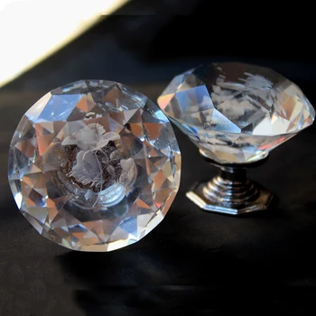 

50mm modern fashion Transparent crystal kitchen cabinet wardrobe door handle silver chrome cupboard drawer knob pull clear rose