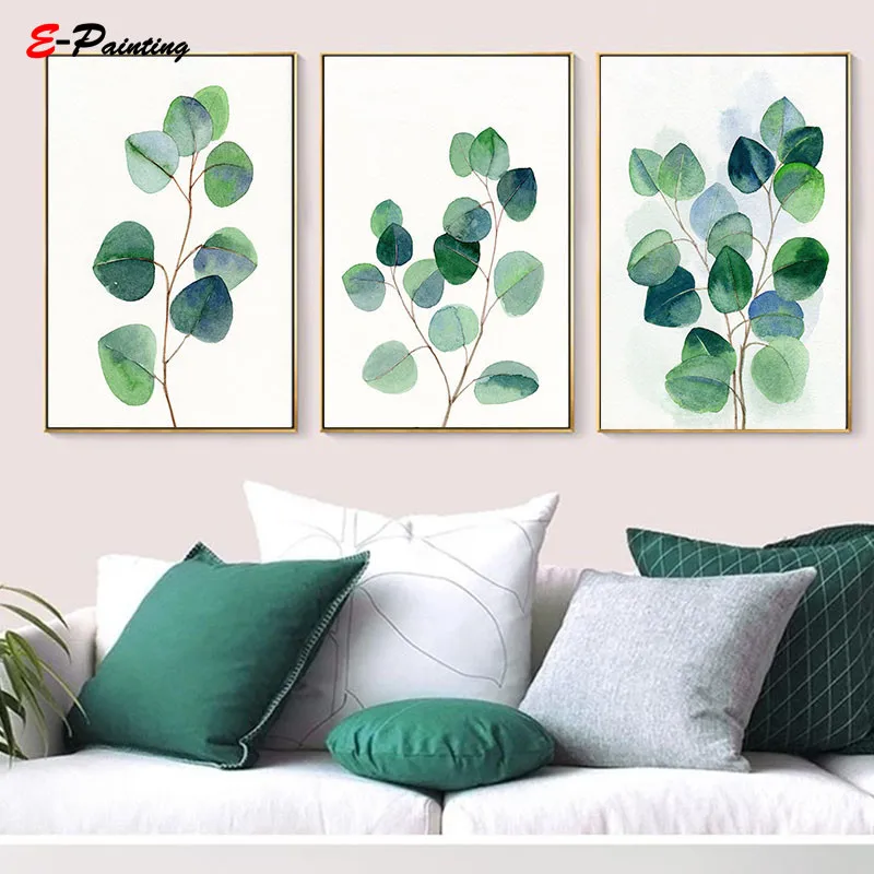 

Modern Wall Art Eucalyptus Green Leaves Print Botanical Watercolor Canvas Painting Poster Nordic Living Room Home Decor