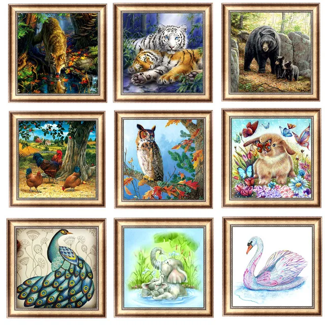 

Diy 5d Diamond Painting Animal Round Diamond Mosaic Picture Stitch Embroidery Pattern Embroidery Handmade Children Gift