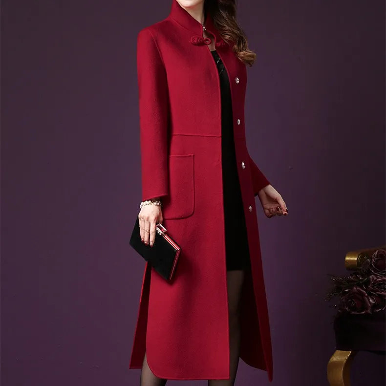 Autumn Winter Stand Collar Woolen Coat Women Long Section Comfortable Coats Solid Pockets Vintage Blends Jackets Autumn Winter Stand Collar Woolen Coat Women Long Section Comfortable Coats Solid Pockets Vintage Blends Jackets