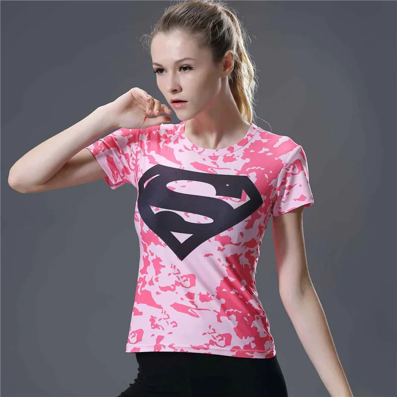 Спорт Фитнес Йога Рубашка женская футболка Супермен 3D печать компрессионная рубашка Женская Йога Топ с коротким рукавом спортивные топы Футболка