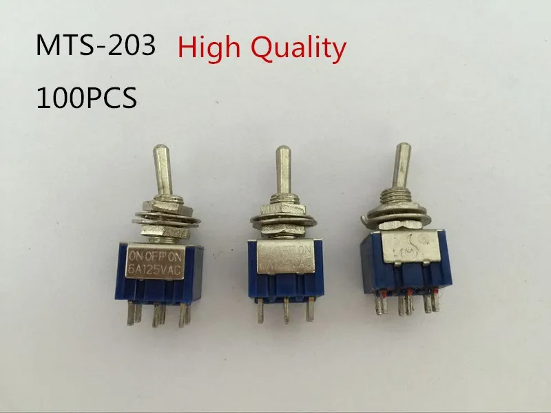 Azul Mts203 Pinos mm Mini Dpdt On-off-on 6a 125vac Interruptores de Alavanca 100 Peças