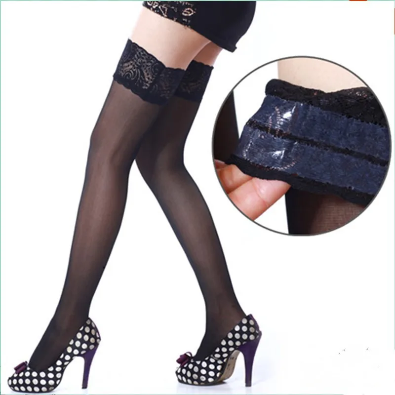 Image free shipping Sexy Women Fashion Ultrathin Lace Top Sheer Thigh High Silk Stockings Long high stockings leggings A517