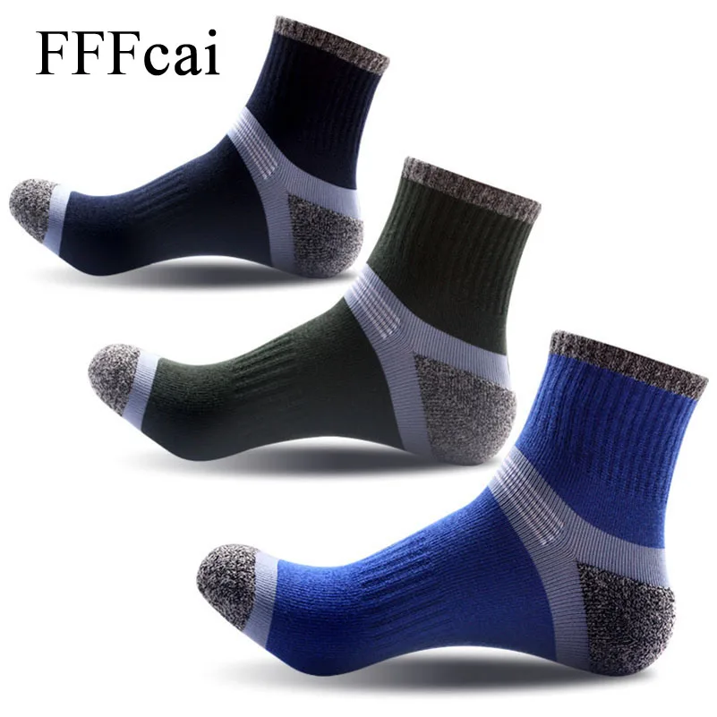 

FFFcai 3 Pairs New Men Male Outdoor Athletic Sports Football Basketball Hiking Running Cycling Trekking Socks High Quality Meias