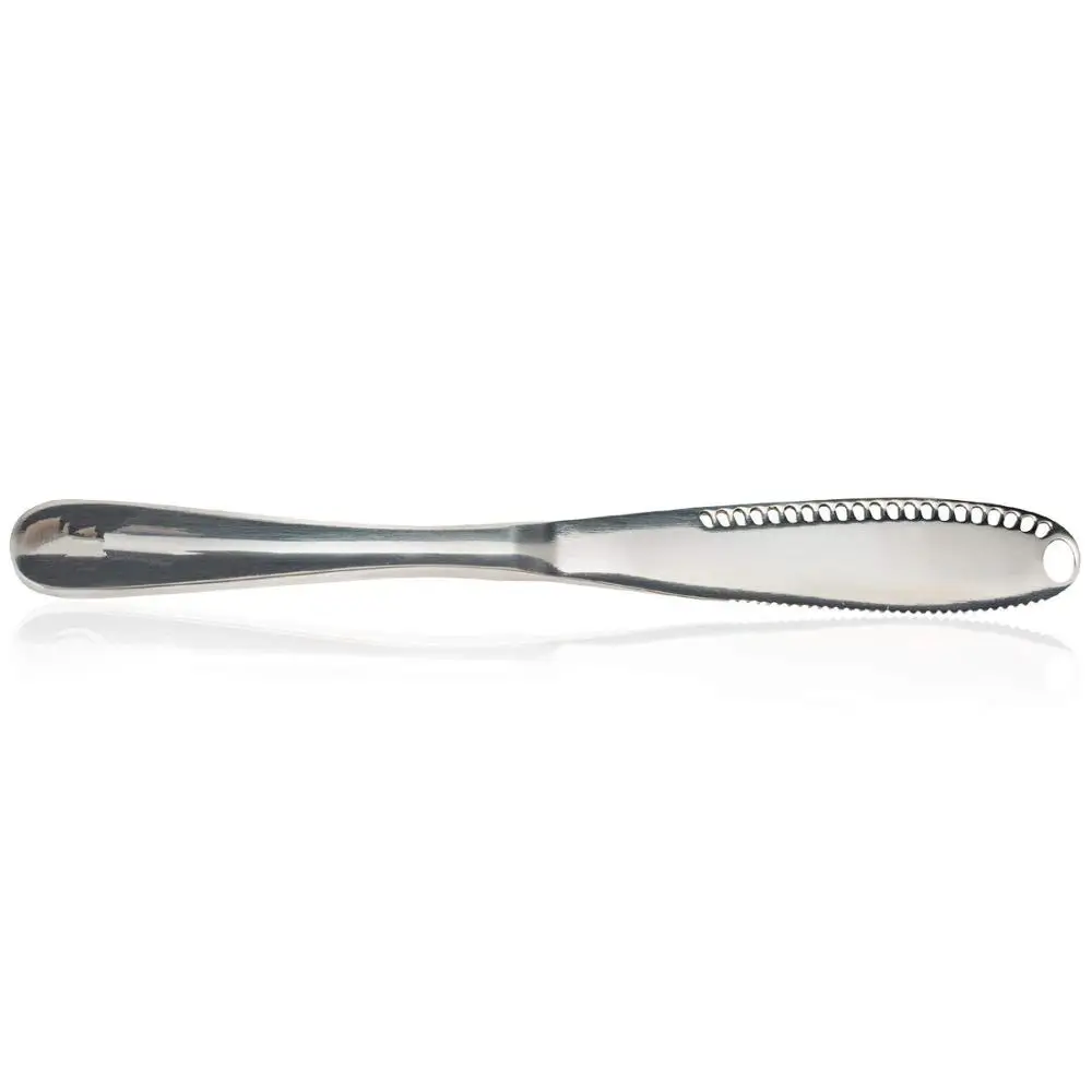 LMETJMA 3 in 1 Stainless Steel Butter Knife Cheese Dessert Jam Spreaders Cream Scraper Bread Splitter Butter Spreader KC0070