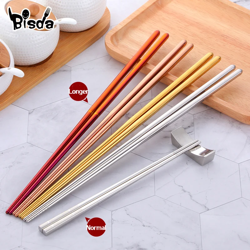 

4 Colors Hollow Chopsticks Extra Long Chop-sticks Silver Gold Anti-Skip Chopsticks for Fry Food Restaurant Kitchen Tools