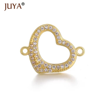 

Promotion Luxury Copper Zirconia Jewellery Findings Components Heart Charms Connectors For Bracelet Necklace Earrings DIY Making