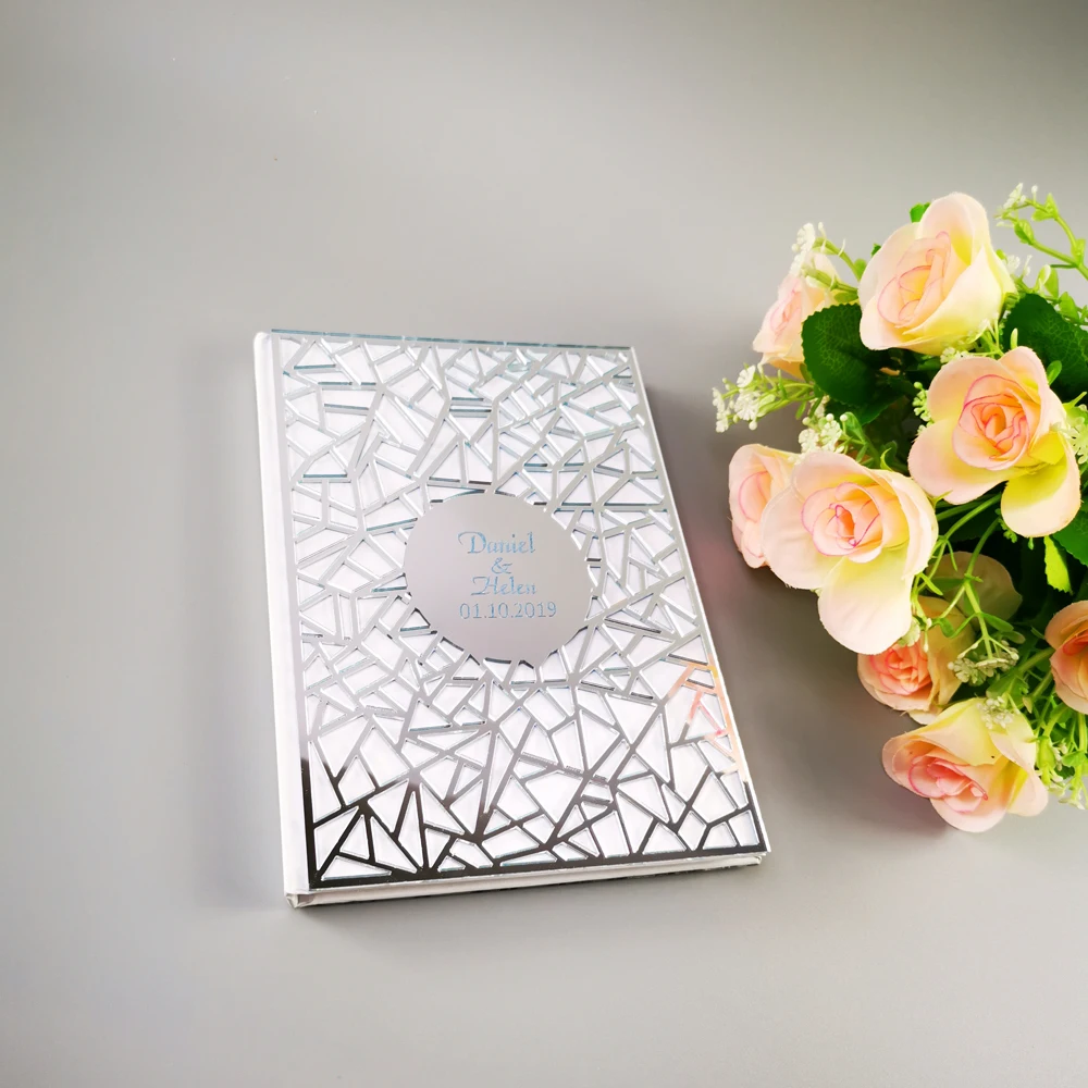Wedding Custom Signature Guest Book Oval White Blank Inner Page, Personalized Mirror Books Guest Gifts Party Decor Favor