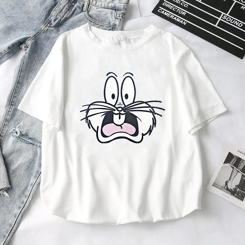332 White T-Shirt Женские футболки, лето, новые милые топы с принтом животных для девочек, женская футболка, белая футболка с коротким рукавом для девушек, повседневный Топ - Цвет: 332 White T-Shirt