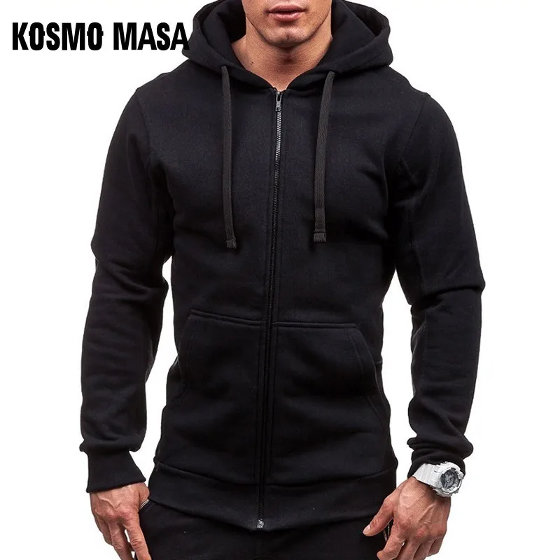 KOSMO MASA, крутые черные толстовки на молнии, мужские толстовки с капюшоном и длинными рукавами, Мужская Уличная верхняя одежда, толстовки для мужчин MHS068 - Цвет: Black