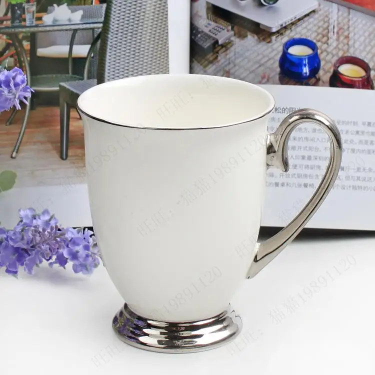 Free shipping, Silver elegant coffee cup mug romantic ceramic cup platinum glass quality red tea