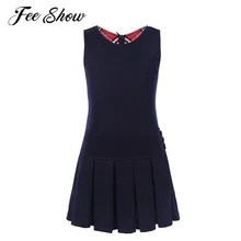 От 2 до 9 лет осеннее Повседневное платье трапециевидной формы без рукавов для девочек плиссированное платье с подолом для маленьких девочек джемпер для дня рождения, вечеринки, школы, повседневная одежда