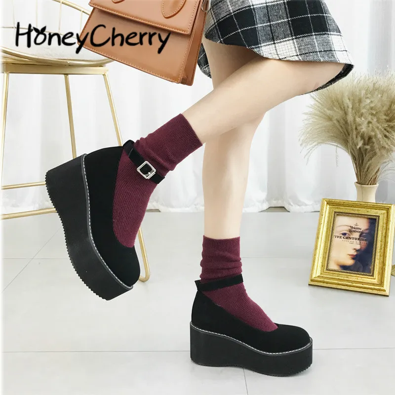 

Early Spring 2019 New Muffin Thick Bottom Japanese Soft Girls Single Shoes, Round Head And Shallow Mouth Princess Women Shoes