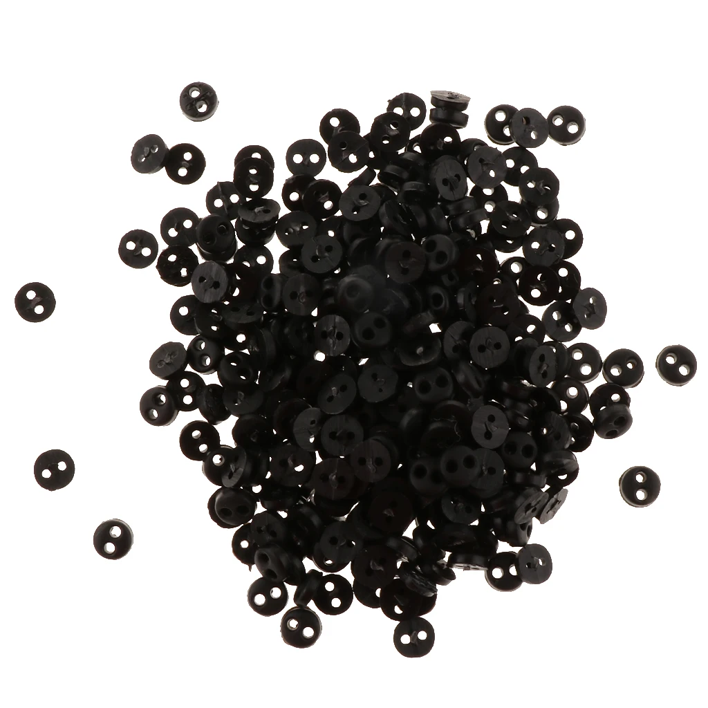 Mini Figures Dolls DIY Clothing Sewing Crafts Accessories 300 Pieces 4mm 2 Holes Resin Round Buttons Black