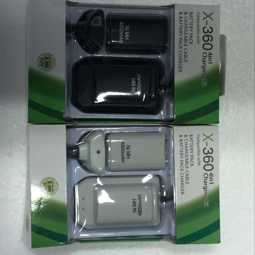 2 Batteries+1 Charger+1 Usb Cable For Xbox 360 battery Wireless Controller Black Rechargeable