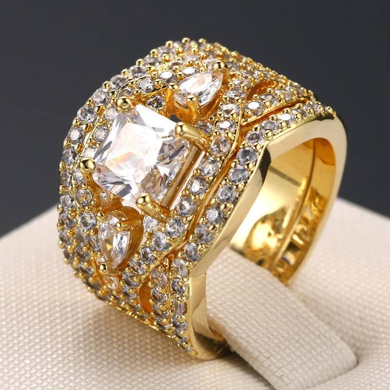 7 цветов женские модные классические 3 в 1 белые Золотые заполненные AAA циркония кольца набор Помолвочное, обручальное кольцо ювелирные изделия