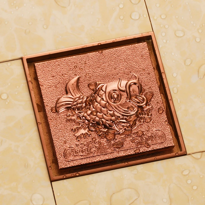 

Retro Rose gold solid brass 100 x 100mm square anti-odor floor drain bathroom shower drain