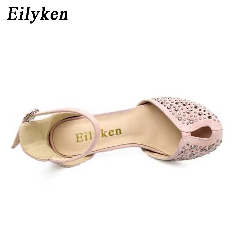 Женские дизайнерские туфли-лодочки Eilyken, на высоком каблуке, с заклепками, с открытым носком, на ремешке, с пряжкой, для вечеринок Женские дизайнерские туфли-лодочки Eilyken, на высоком каблуке, с заклепками, с открытым носком, на ремешке, с пряжкой, для вечеринок