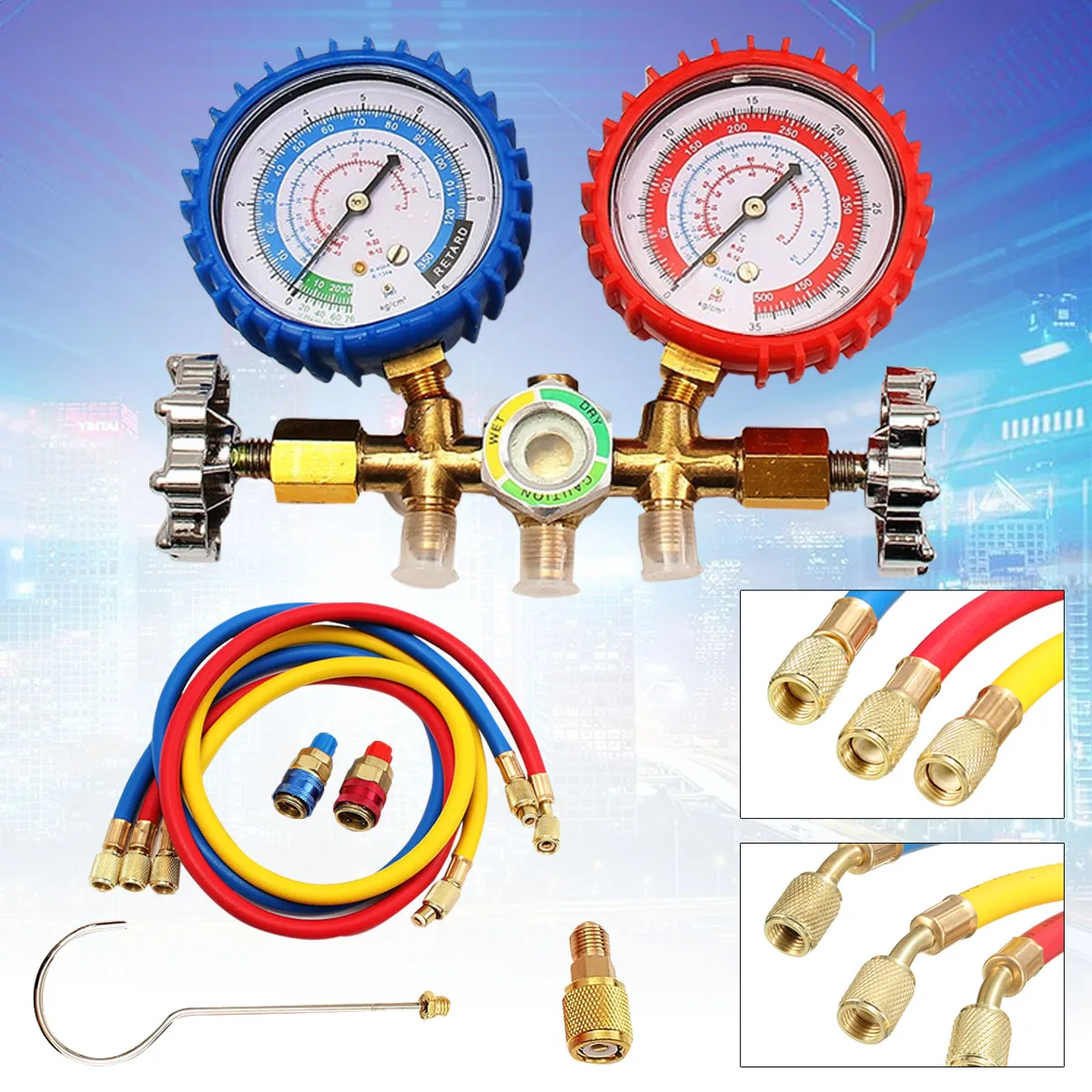Diagnostic Tool R12 R22 R134A HVAC A/C Refrigerant Manifold Gauge Charging Hose Couplers Kit Pressure Vacuum Testers Set Diagnostic Tool R12 R22 R134A HVAC A/C Refrigerant Manifold Gauge Charging Hose Couplers Kit Pressure Vacuum Testers Set