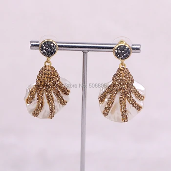 

5Pairs Zyunz Jewelry Fashion Sea Shell Earrings Seashell Dangle Earrings Pave Golden Rhinestone Crystal Beach Conch Earrings