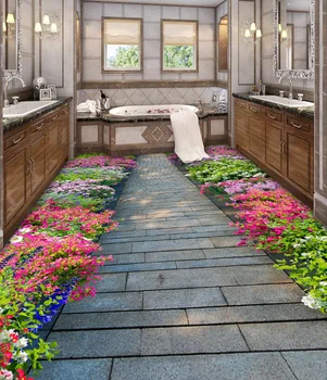 

Self-adhesive Large Custom Kitchen Bathroom Flooring wallpaper waterpoof 3D Flooring Corridor aisle ground sticker paper