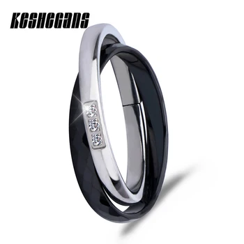 

Double Ring Crystal Rhinestone Stainless Steel And Ceramic Ring For Women Girl Fashion Jewelry Wedding Party Healthy Jewelry