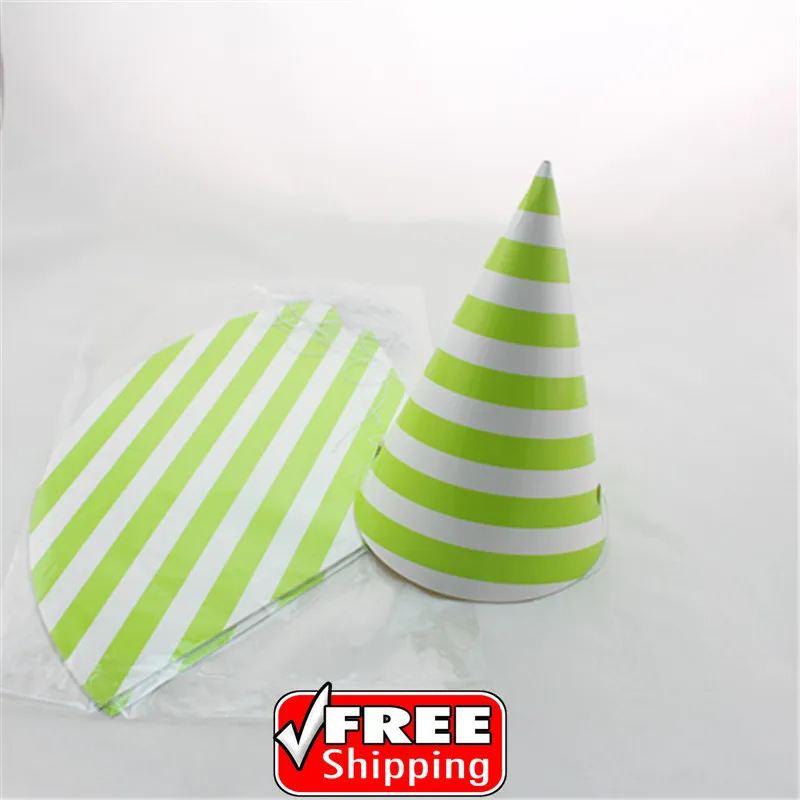 24pcs Choose Your Colors Lime Green Stripe Paper Party Hats Bulk Kids