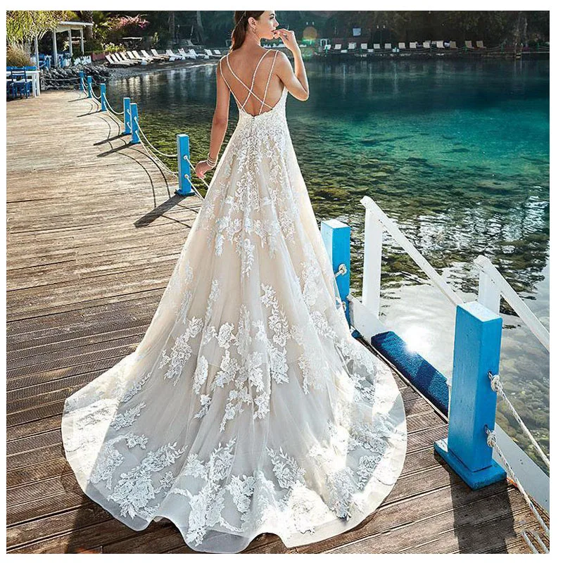 Лори Новое кружевное свадебное платье А-линия сексуальное винтажное свадебное платье длиной до пола Свадебные платья