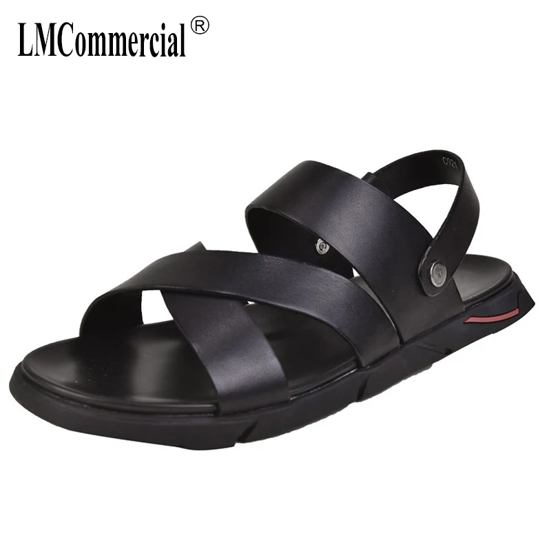 

Mens Roman Sandals Genuine Leather Beach Shoes Leisure Thick Bottom Cowhide Men Slippers mens gladiator sandals summer