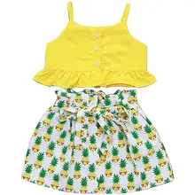 2 шт./компл., Детский костюм, топ на бретельках с принтом ананаса, яркие костюмы для девочек, для отдыха в морском стиле