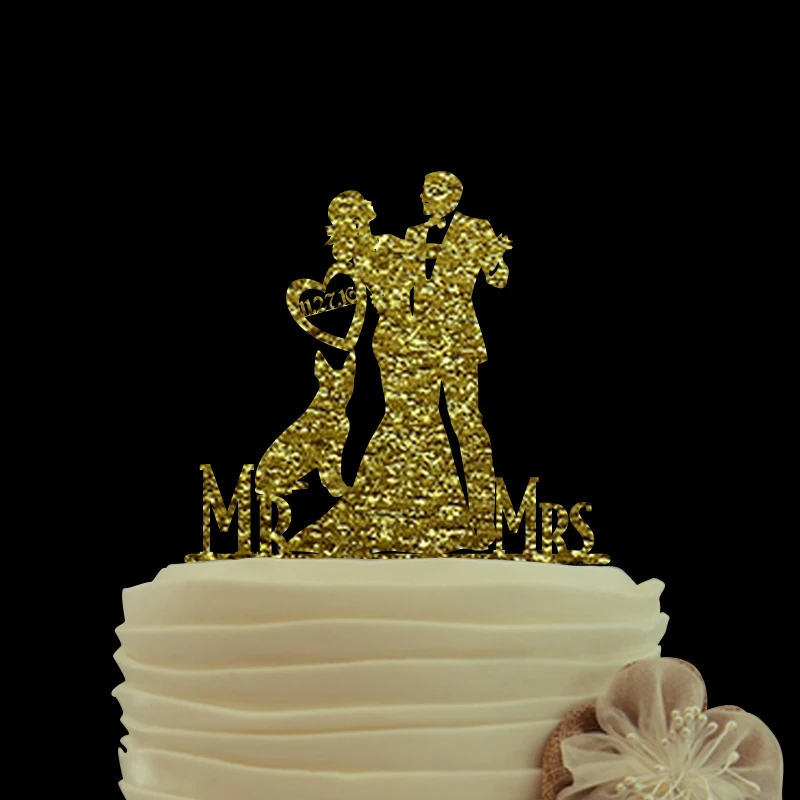 

Gold Glitter cake topper Mr And Mrs Wedding Cake Toppers Love With Heart Custom Date Cake Toppers For Weddings Acrylic Topper