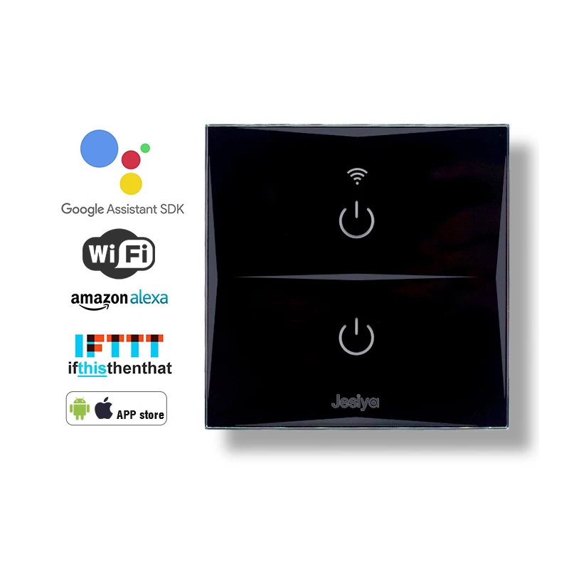 TOBAGO Light Touch Switch Wifi, сертификация ЕС, упрочненная стеклянная панель, интегрированная конструкция панели, водонепроницаемый и анти-ползучий - Цвет: black 2 gang