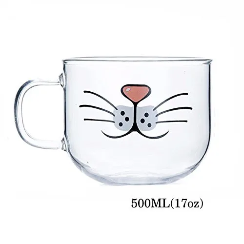 Стеклянная кружка с кошачьей бородой, милая, забавная, милая кружка с кошкой, кофейная чашка с молоком и чаем, термостойкая и морозостойкая(17 унций