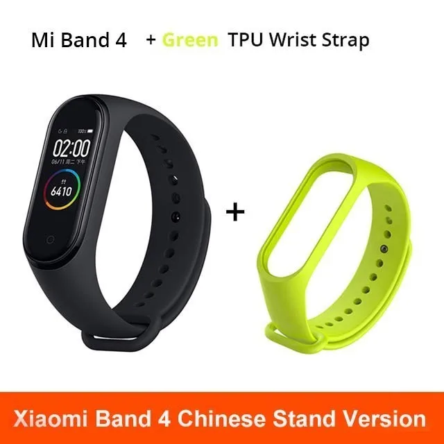 Xiaomi mi Band 4 музыкальный Смарт mi band 4 браслет пульсометр фитнес 135 мАч цветной экран Bluetooth 5,0 - Цвет: add Green strap